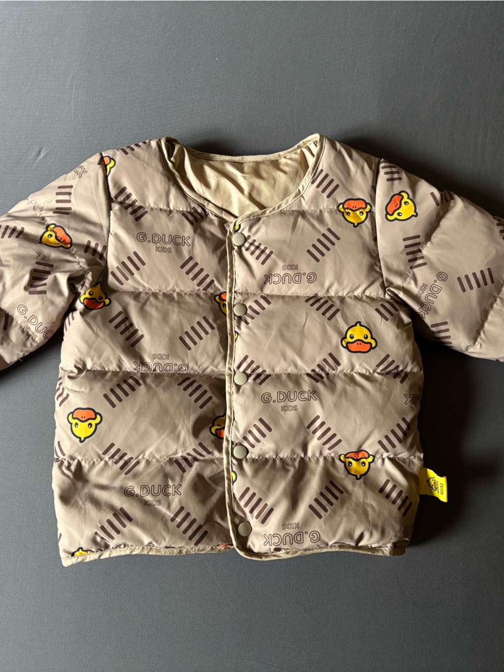 Kids Padded Jacket - Beige with Yellow Duck Print
